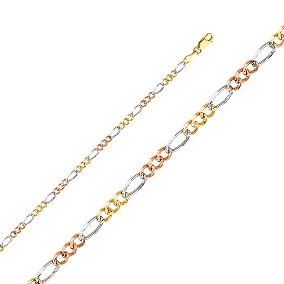 14K Tri Color 3.7mm Figaro 3+1 Concave Chain- 20"